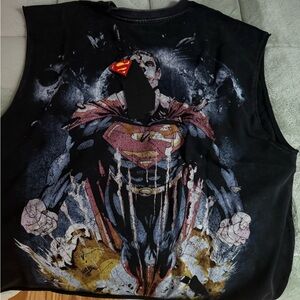 YoungLA Black Sleeveless Superhero Graphic Tee with Red and Yellow Accents